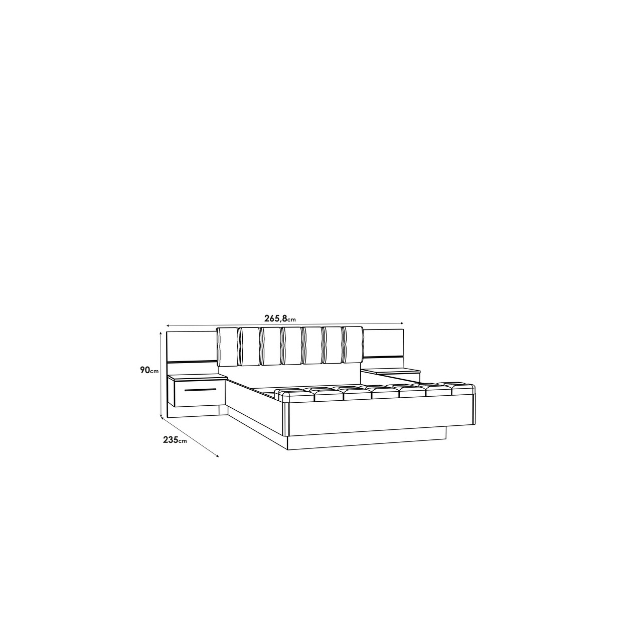 Set pat cu noptiere si bancheta Rheden, Bedora, 265.8x235x90 cm, MDF/PAL/plastic, maro/negru