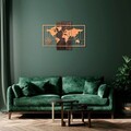 Decoratiune de perete, World Map Wıth Compass, 50% lemn/50% metal, Dimensiune: 85 x 58 cm, Nuc / Cupru