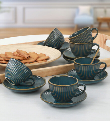 Set pentru ceai, Keramika, 275KRM1529, Ceramica, Turcoaz/Maro