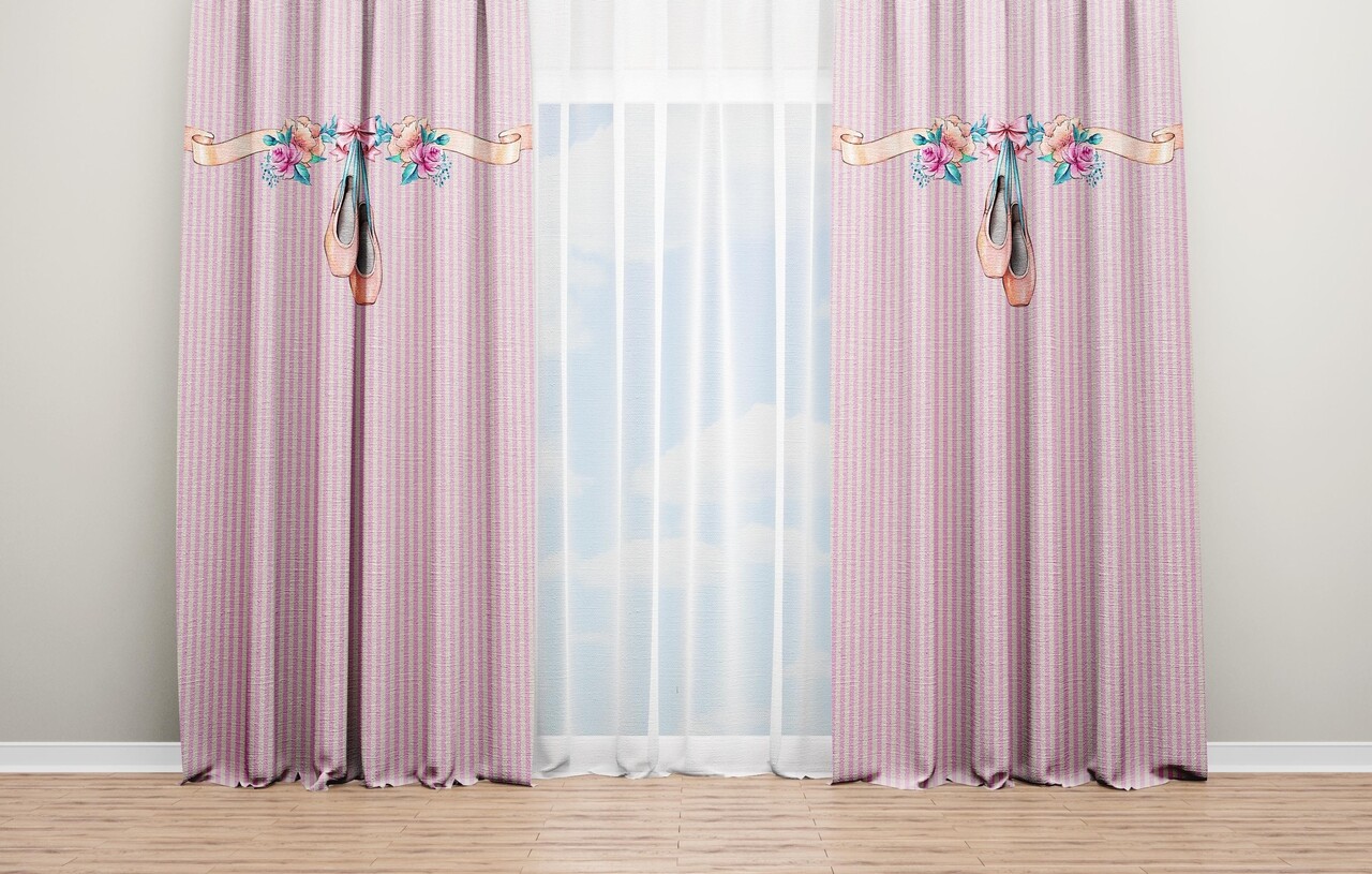 Set 2 draperii Ballerina pink, Oyo Kids, 140x240 cm, poliester, roz