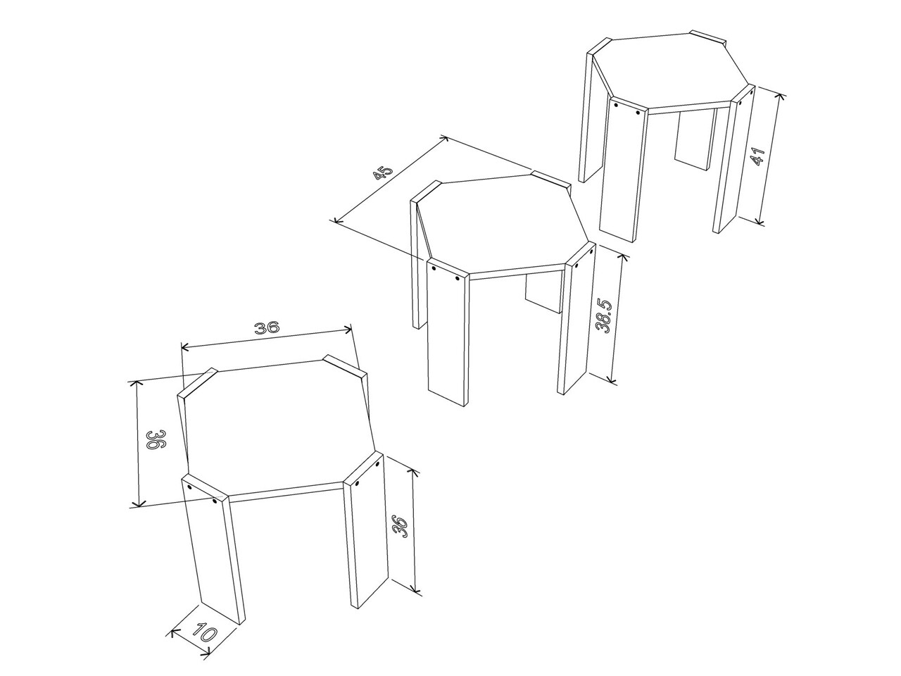 Set 3 Masute Rafevi Hansel Nesting, 44.5 X 44.5 X 41 Cm, PAL, Walnut/negru