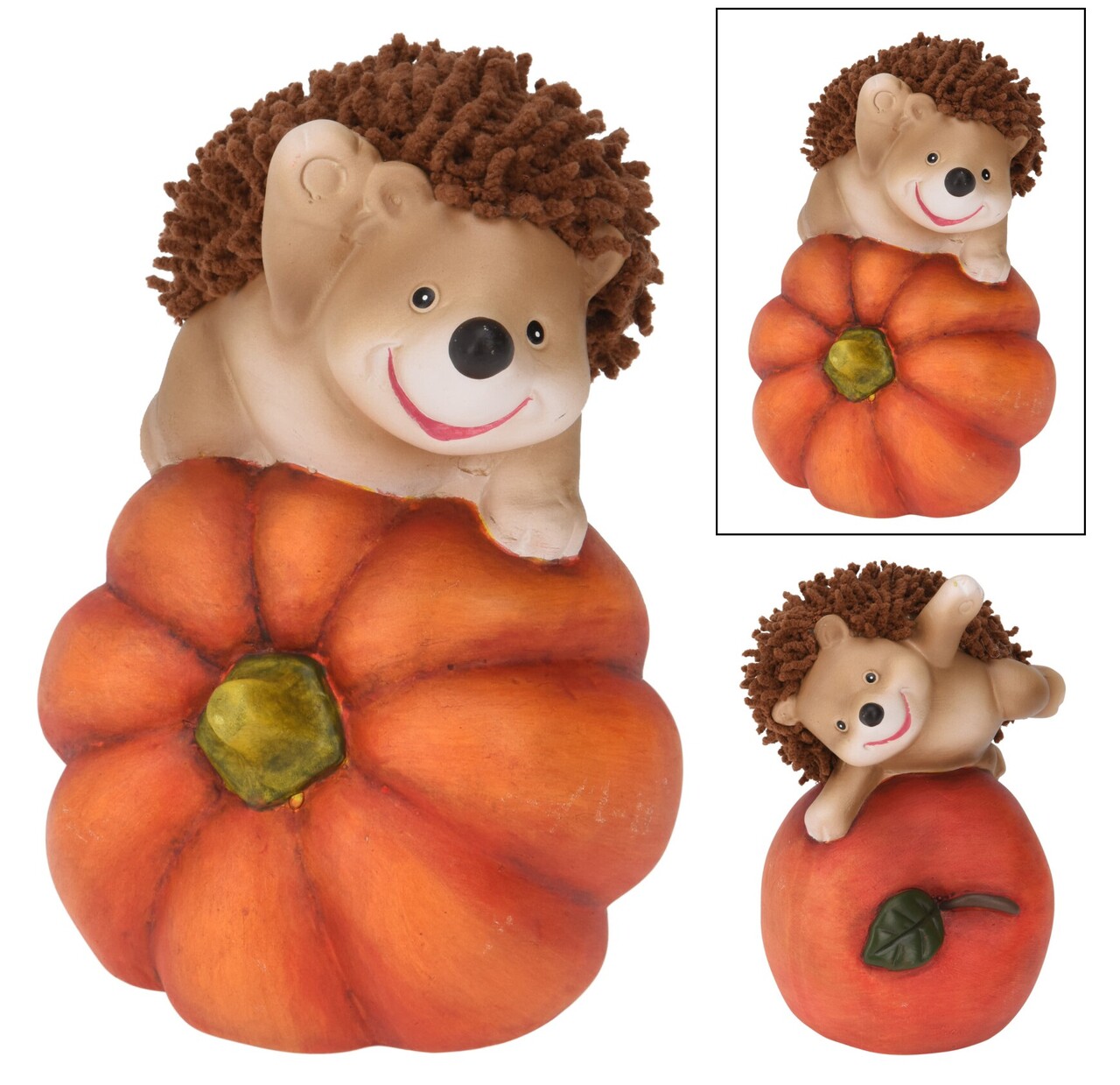 Decoratiune Hedgehog on Pumpkin v1, Excellent Houseware, 11.5x8.8x17 cm, teracota, portocaliu