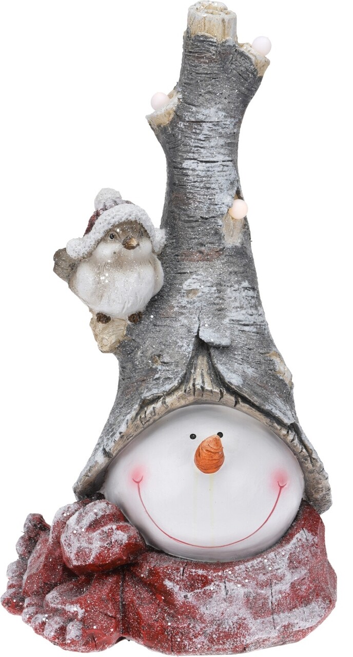 Decoratiune luminoasa Snowman head w trunk hat, 31.5x23x57 cm, oxidat de magneziu, multicolor