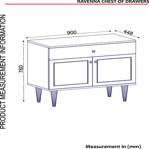 Bufet Ravenna White, Ametti, 90 x 44.8 x 76 cm, alb/auriu/negru