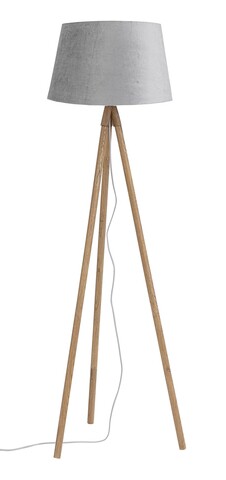 Lampadar Wallas, Bizzotto, D52x152 cm, 1 x E27, 40W, lemn de stejar/terilena catifelata, gri