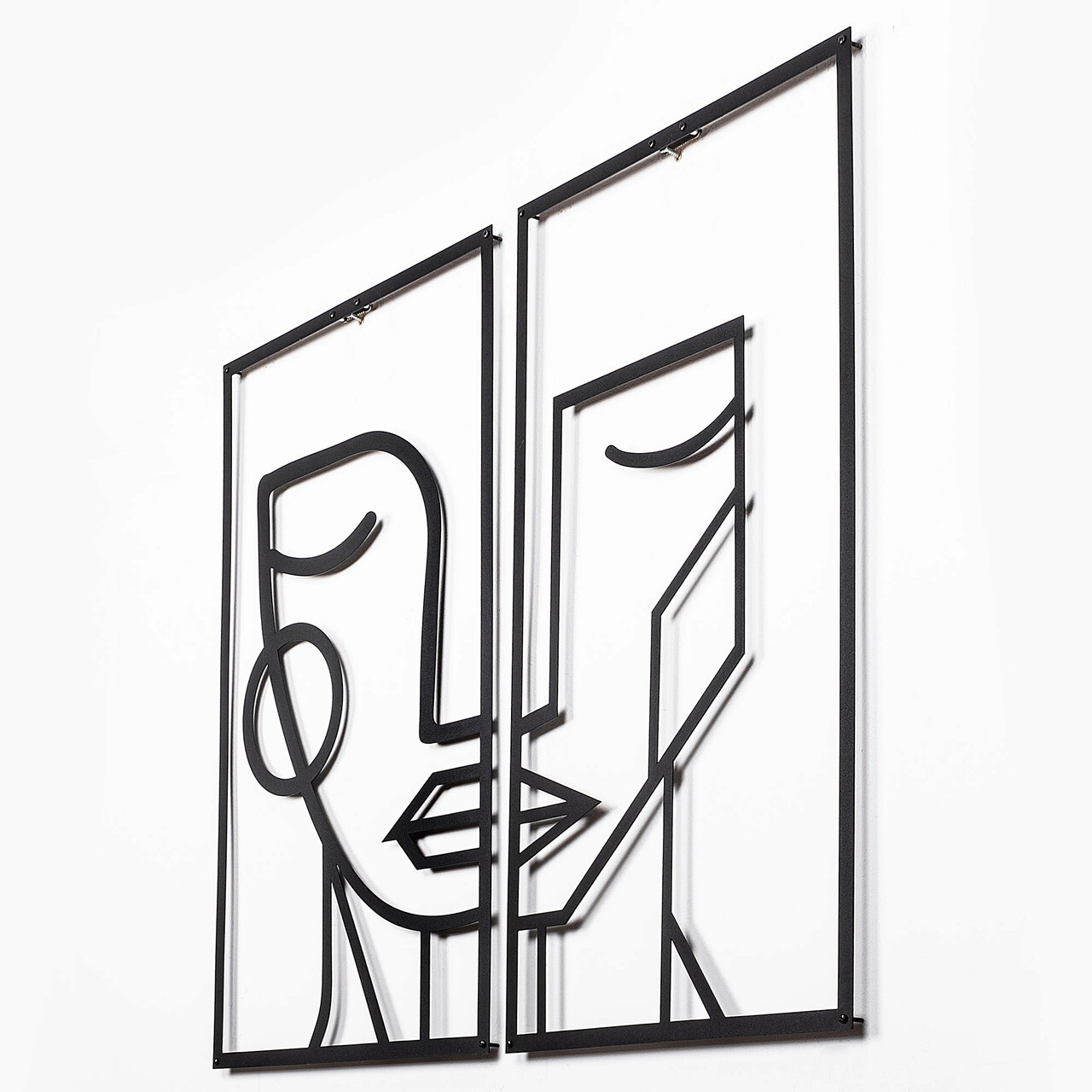 Decoratiune de perete, Woman Face, Metal, 39 x 66 cm, 2 piese, Negru - 2 | YEO