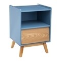 Noptiera cu 1 sertar si 1 raft, 157244B, 43x30x62 cm, lemn de pin/MDF, bleu