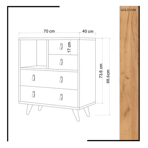 Comoda, Mod Design, Fallow, 70 x 88.6 x 40 cm, pal melaminat, alb/stejar