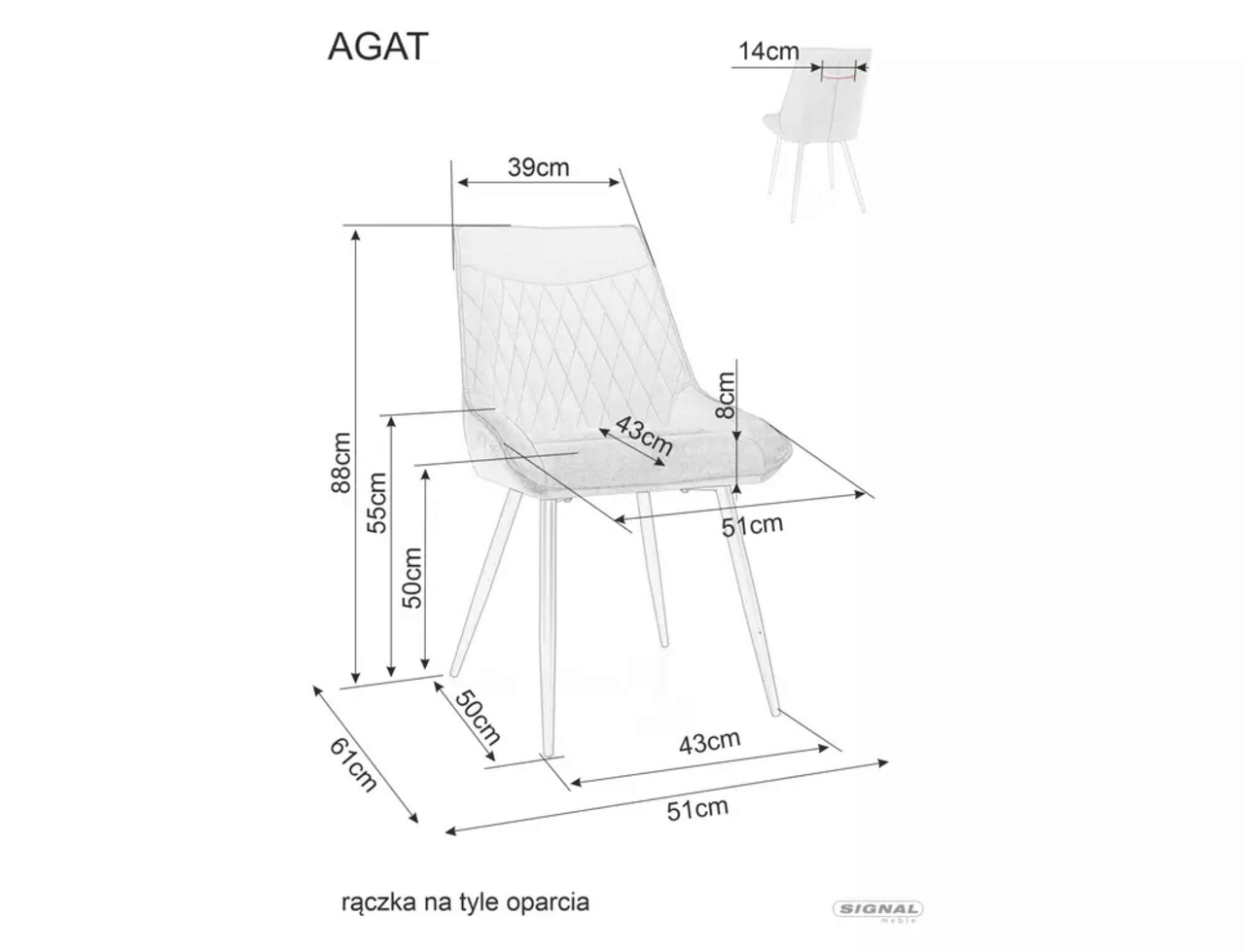Scaun Agat Velvet, Signal, 51x43x88 cm, catifea/otel, negru