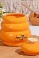 Borcan cu capac si lingura pentru miere, Kosova, Honey, Orange, ceramica, 14 cm