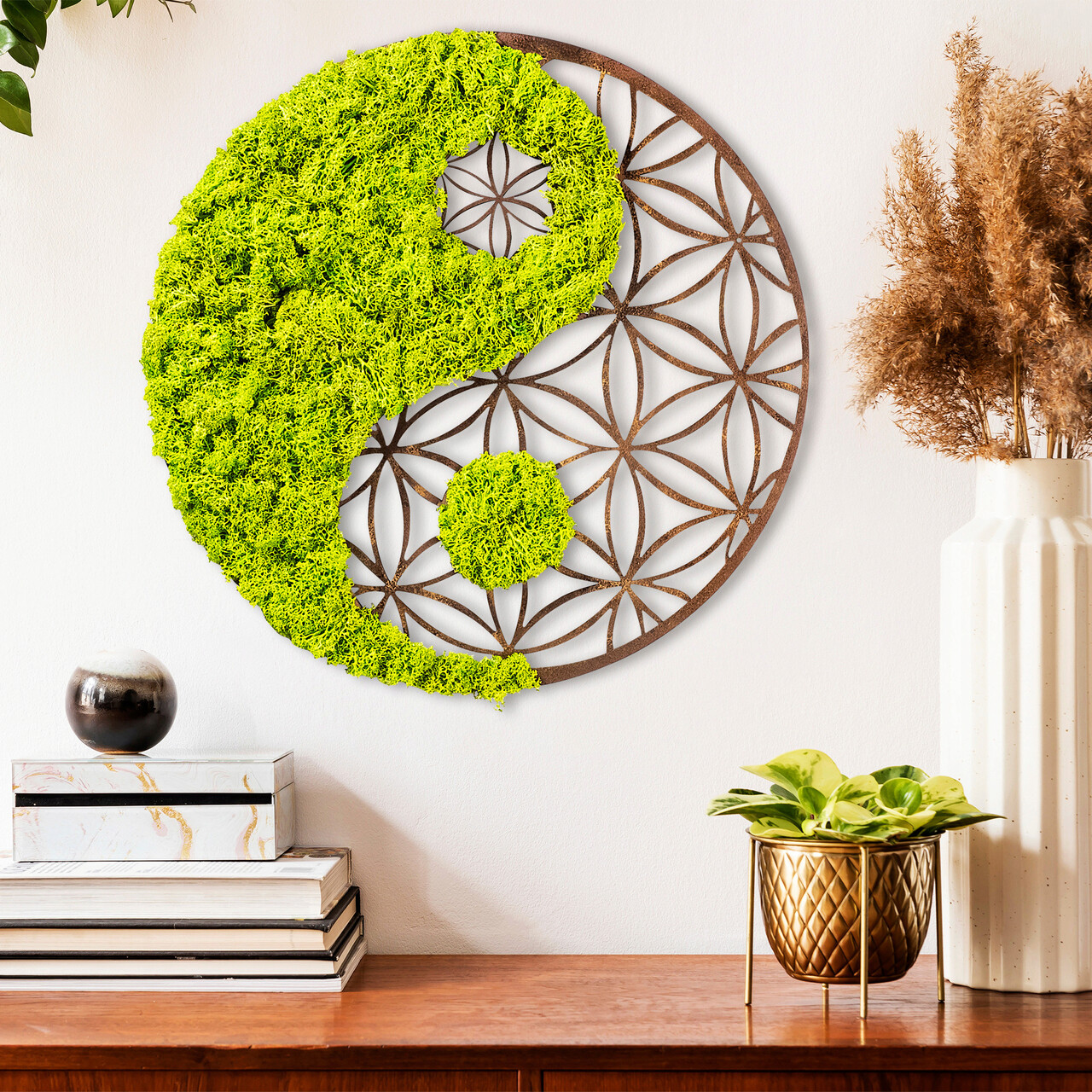 Decoratiune De Perete, Yin Yang, 100% MDF/MOSS (grosime: 9 Mm), Dimensiune: 44 X 1 X 44 Cm, Verde/Maro