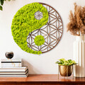 Decoratiune de perete, Yin Yang, 100% MDF/MOSS (grosime: 9 mm), Dimensiune: 44 x 1 x 44 cm, Verde/Maro