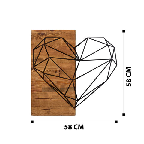 Decoratiune de perete, Heart, Metal, Cadru: 100% LEMN (grosime: 3 cm), Nuc negru