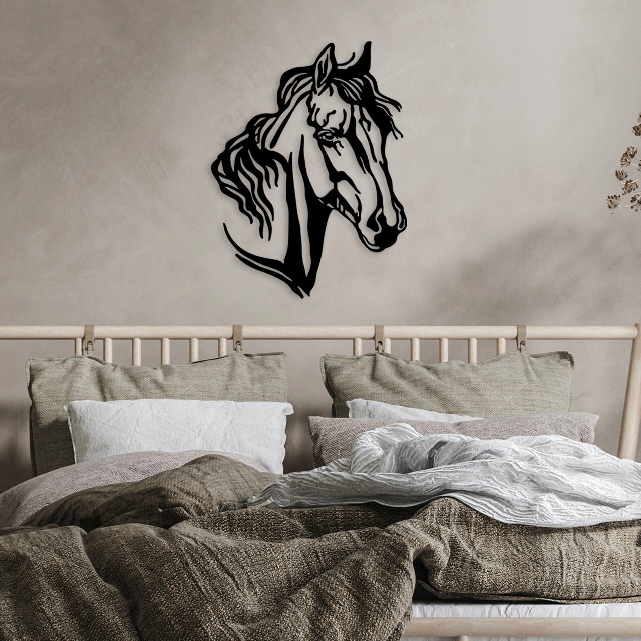 Decoratiune de perete, Horse 2, Metal, Dimensiune: 43 x 56 cm, Negru - 2 | YEO