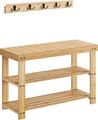 Set bancheta cu pantofar si cuier de perete Bamboo, Vasagle, 70x28.7x52.3 cm, bambus, natural