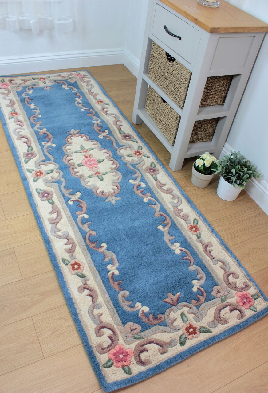 Covor Aubusson Blue, Flair Rugs, 67x210 cm, lana, albastru