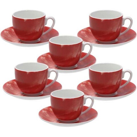 Set 6 cesti de cafea cu farfurie Sfera, Andrea Fontebasso, 120 ml, portelan, rosu