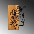 Decoratiune de perete, Woman Floral Face, Lemn/metal, Dimensiune: 41 x 58 cm, Nuc / Negru