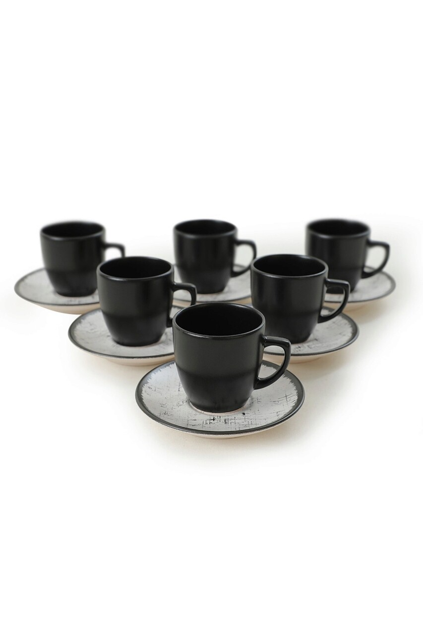 Set cesti de cafea, Keramika, 275KRM1916, 100% CERAMICA / , Dimensiune ceașcă de cafea: 6 x 6 x 6 cm / 95 ml (6 bucăți), Alb/Negru - 1 | YEO