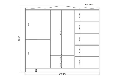 Dulap pentru haine, Glenevis, Bahar 626, 210x186x50 cm, Antracit