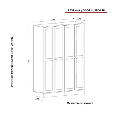 Dulap pentru haine Ravenna 4 Kapili White, Talon, 140 x 47.2 x 194 cm, alb/auriu