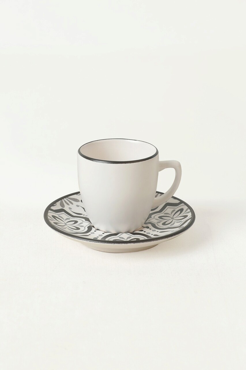 Set cesti de cafea, Keramika, 275KRM1924, 100% CERAMICA / , Dimensiune ceașcă de cafea: 6 x 6 x 6 cm / 110 ml (6 bucăți), Alb/Negru