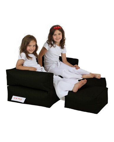 Set fotoliu dublu si 2 taburete pentru copii, Bean Bag, Ferndale, 100x50x40 cm, poliester impermeabil, negru