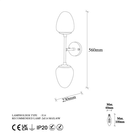 Aplica de perete, Fulgor, 942FLG1267, Metal, Alb