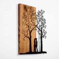 Decoratiune de perete, Love Under The Tree, 50% lemn/50% metal, Dimensiune: 45 x 58 cm, Nuc / Negru