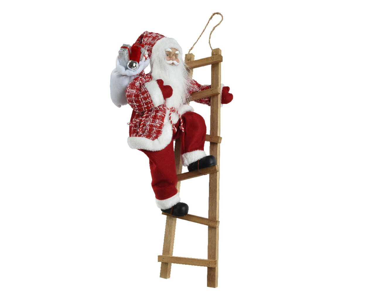 Decoratiune suspendabila Santa on ladder, Decoris, 24x22x65 cm, poliester, rosu