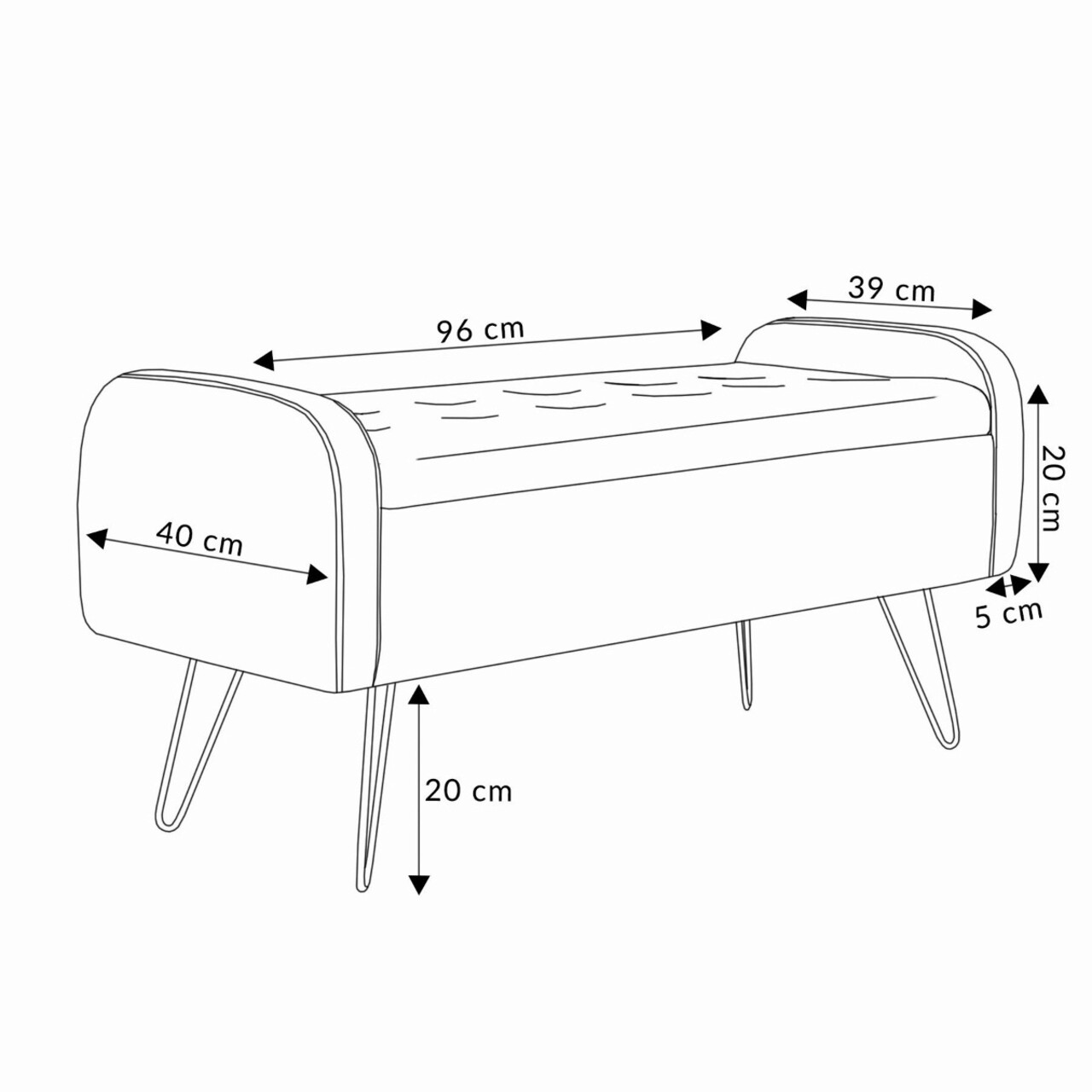 Bancheta cu spatiu pentru depozitare Venlo, Homla, 100x39x45 cm, catifea din poliester/metal/MDF, verde/negru