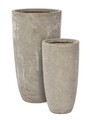 Set ghivece pentru exterior 2 piese Sand High Round, Bizzotto, 42 x 42 x 78 cm, fibra de sticla si argila, gri nisip