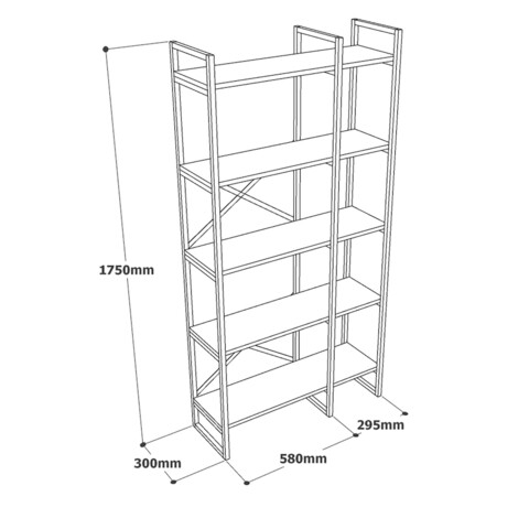 Biblioteca, Locelso, VG4-LB 956LCS1427, 87.5 x 175 x 30 cm, pal melaminat, negru/auriu