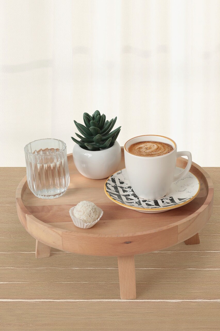 Set cesti de cafea, Keramika, 275KRM1926, 100% CERAMICA / , Dimensiune ceașcă de cafea: 6 x 6 x 6 cm / 110 ml (6 bucăți), Alb/Negru - 1 | YEO