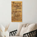 Decoratiune de perete, Enjoy The Little Things, Lemn, Dimensiune: 30 x 3 x 58 cm, Nuc / Negru