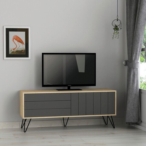 Comoda TV, Decortie, Picadilly Tv Stand, 139x57x36cm, Stejar / Antracit