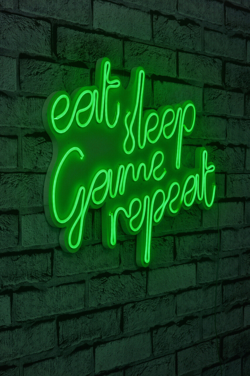 Decoratiune luminoasa LED, eat sleep game repeat, Benzi flexibile de neon, DC 12 V, Verde