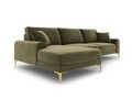 Coltar stanga, Madara, Mazzini Sofas, 5 locuri, gold legs, 254x182x90 cm, catifea, verde