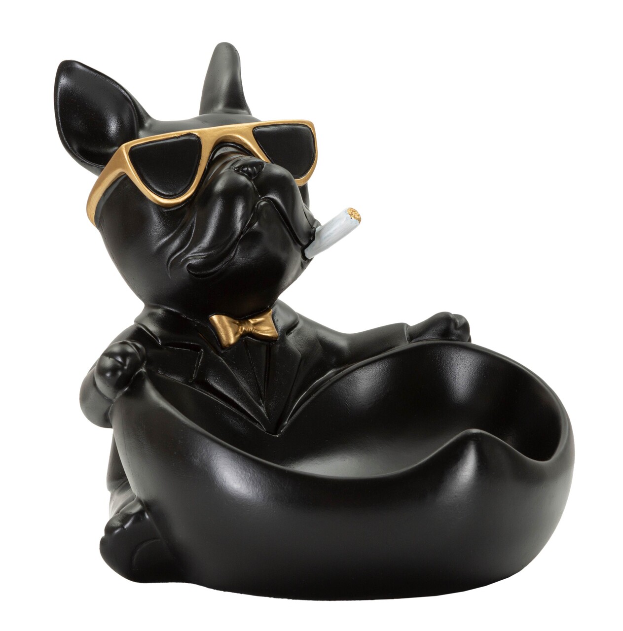 Statueta / figurina decorativa cu tava Dog Ball, Mauro Ferretti, 18.5x20.5x20 cm, polirasina, negru/auriu