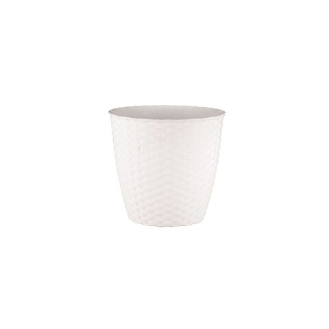 Ghiveci Rattan 19 cm Ø, plastic, alb