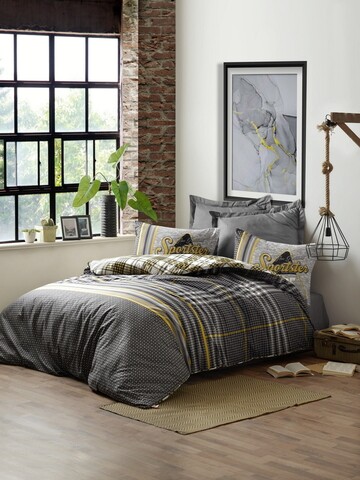 Lenjerie de pat pentru o persoana, 3 piese, 160x220 cm, 100% bumbac ranforce, Cotton Box, Leonardo, gri