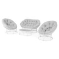 Set mobilier pentru exterior, 4 piese Papasans, otel/poliester, alb/gri