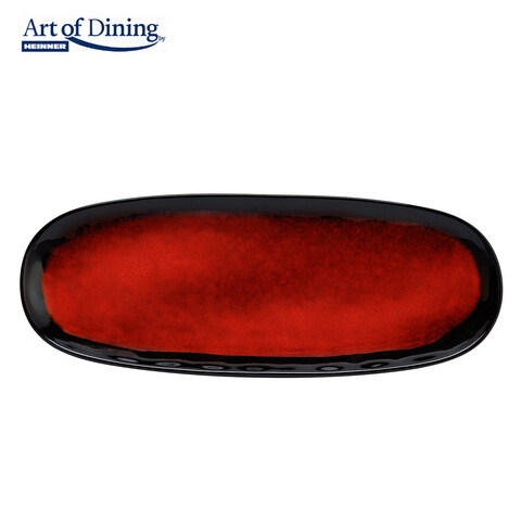 Set 4 platouri pentru servire Vulcano, Art of Dining by Heinner, 37.8x14.8x2.3 cm, ceramica, rosu/negru