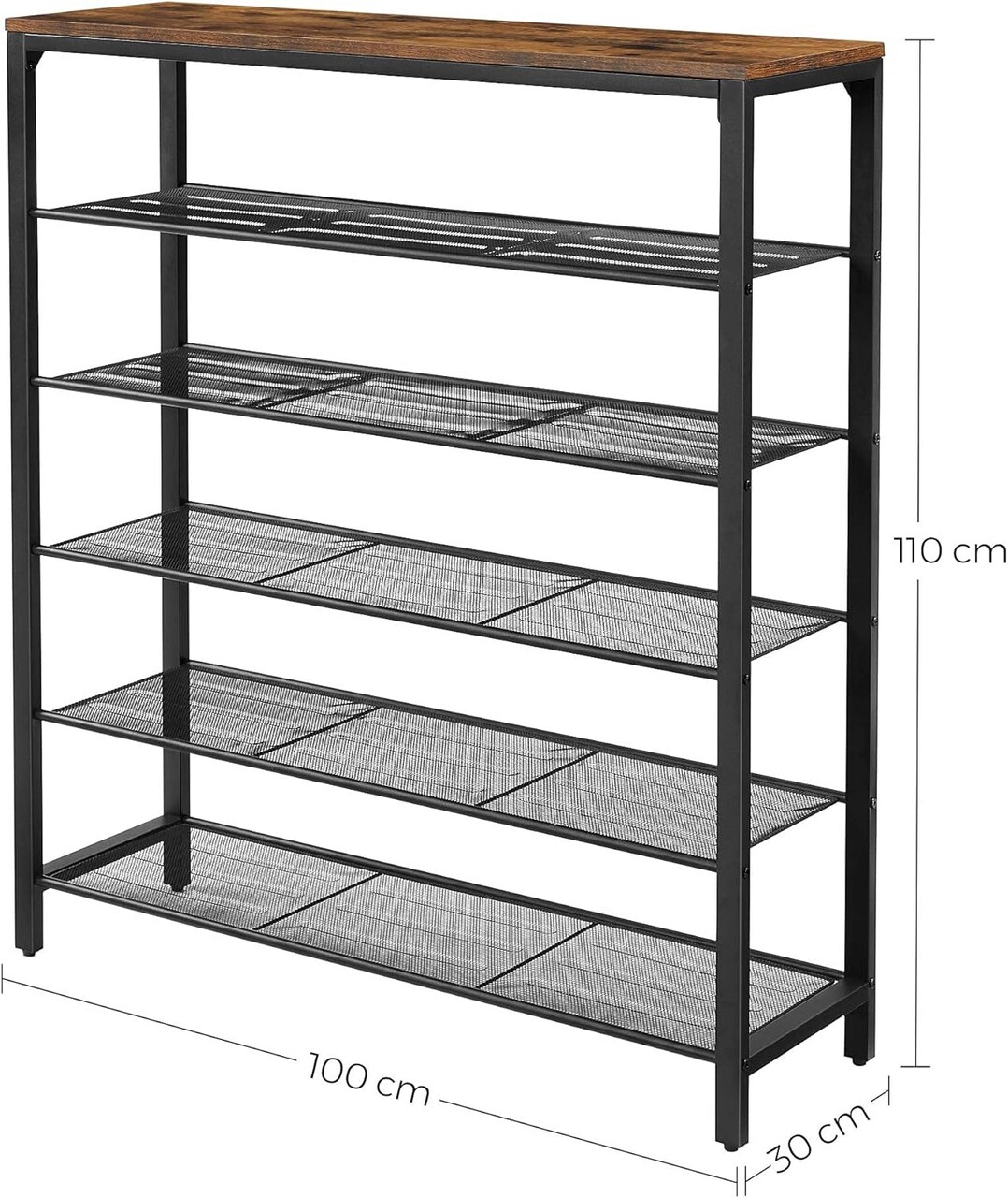 Pantofar cu 5 rafturi, Vasagle, 100 x 30 x 110 cm, otel/PAL, maro rustic