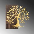 Decoratiune de perete, Tree, 50% lemn/50% metal, Dimensiune: 58 x 58 cm, Nuc / Aur