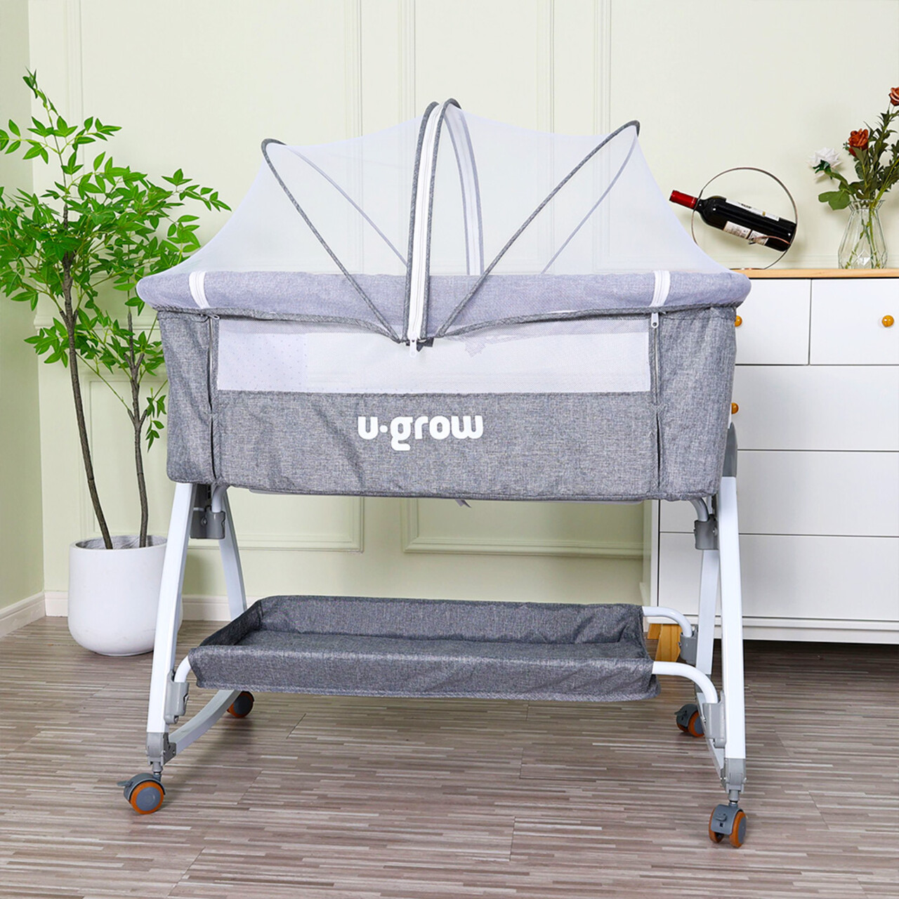 Patut 2 in 1 Co-Sleeper, U-Grow, 86x51x32 cm, aluminiu/textil, gri/alb - 1 | YEO