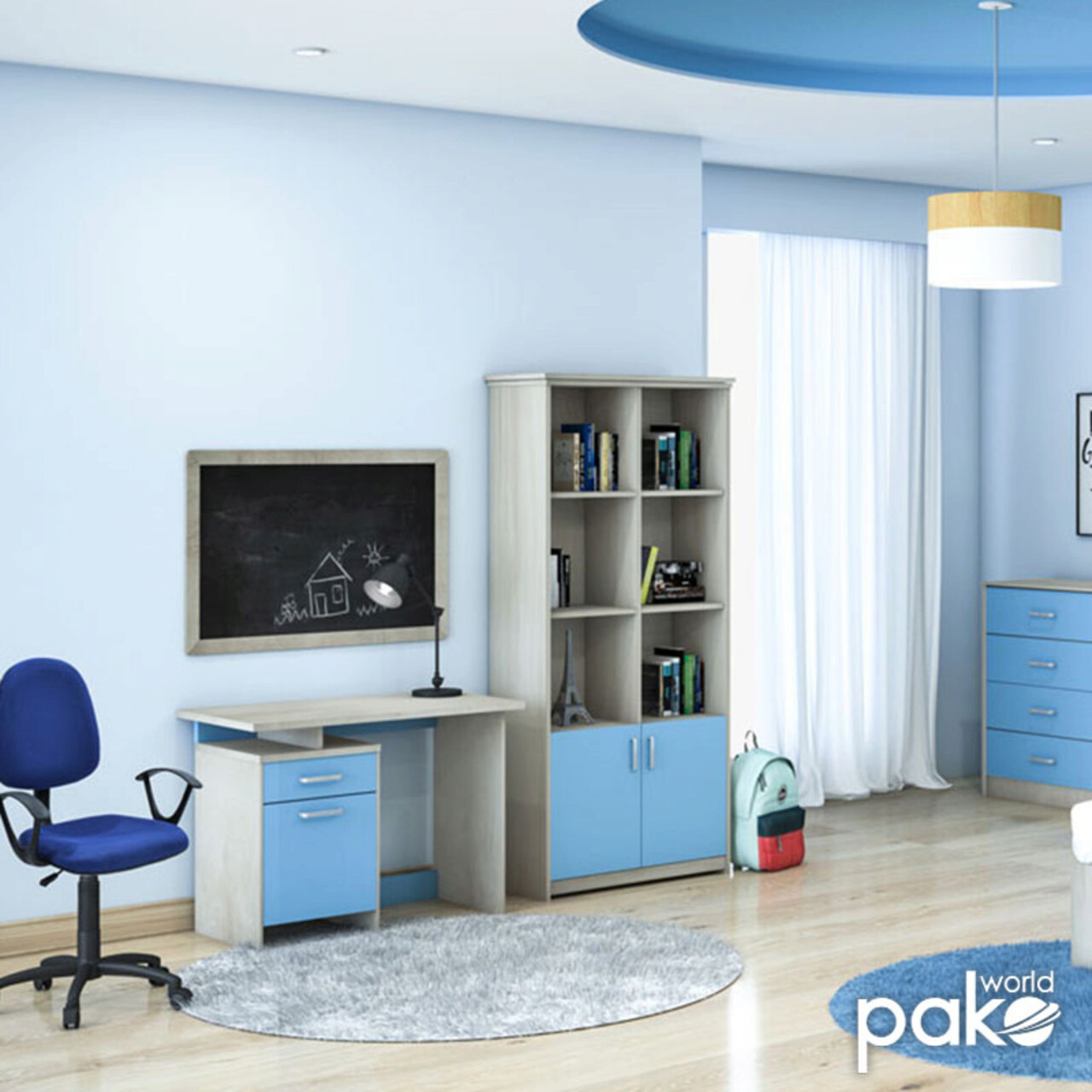 Birou pentru copii Looney, Pakoworld, 100x55x75 cm, MDF/PAL, castillo/albastru