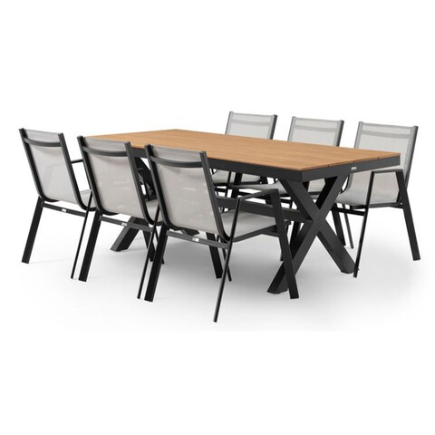 Set 6 scaune si masa, Bahia/Baria, aluminiu, negru/natur/gri