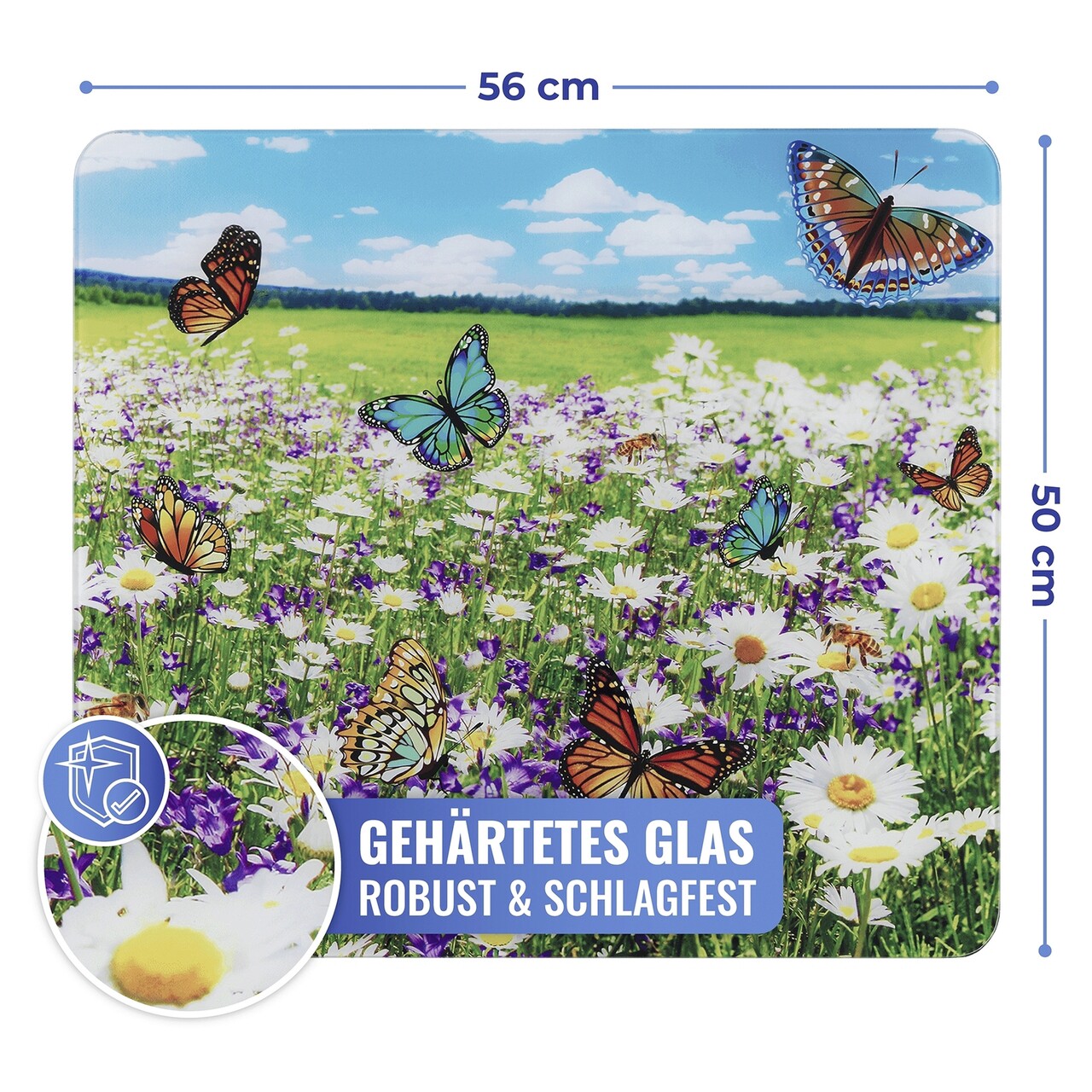 Protectie universala pentru aragaz Maximex, Summer, 56x50 cm, sticla, multicolor