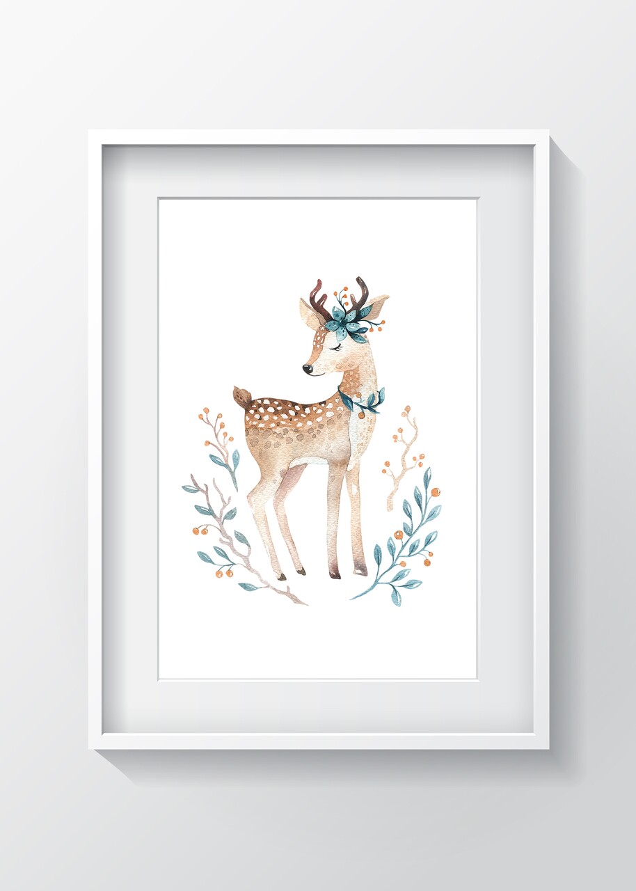 Tablou decorativ Deer, Oyo Kids, 29x24 cm, lemn/MDF, multicolor